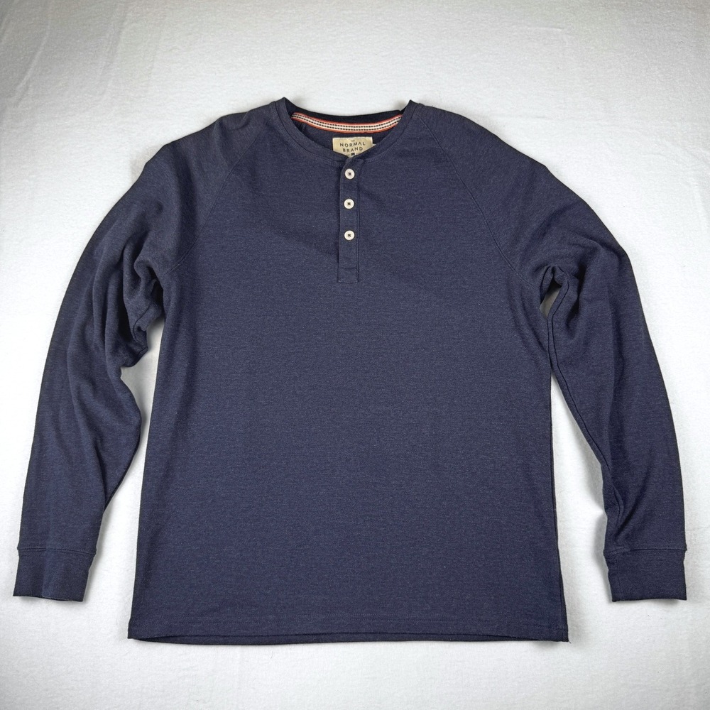 The Normal Brand Mens Henley Large Navy Blue Raglan Long Sleeve Cotton Blend